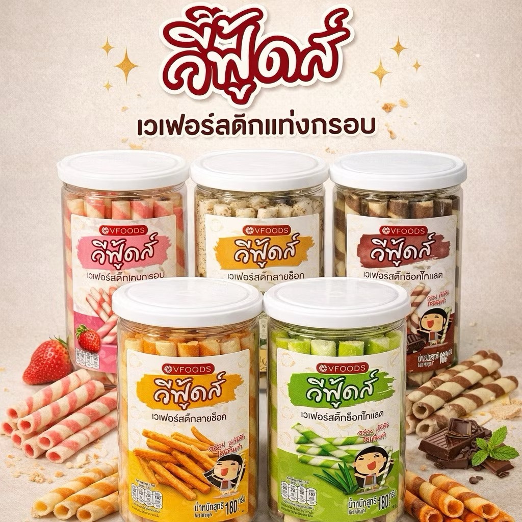 เวเฟอร์สติ๊กแท่งกรอบ คละรส วีฟู้ดส์