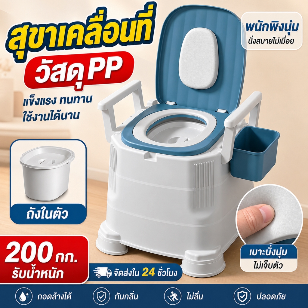 🔥จัดส่งทันที🔥ส้วมเคลื่อนที่ ชักโครกเคลื่อนที่ ผู้สูงอายุ เก็บกลิ่นดี สุขาผู้ป่วย ผู้สูงอายุ คนท้องห สุขาเคลื่อนท Toilet