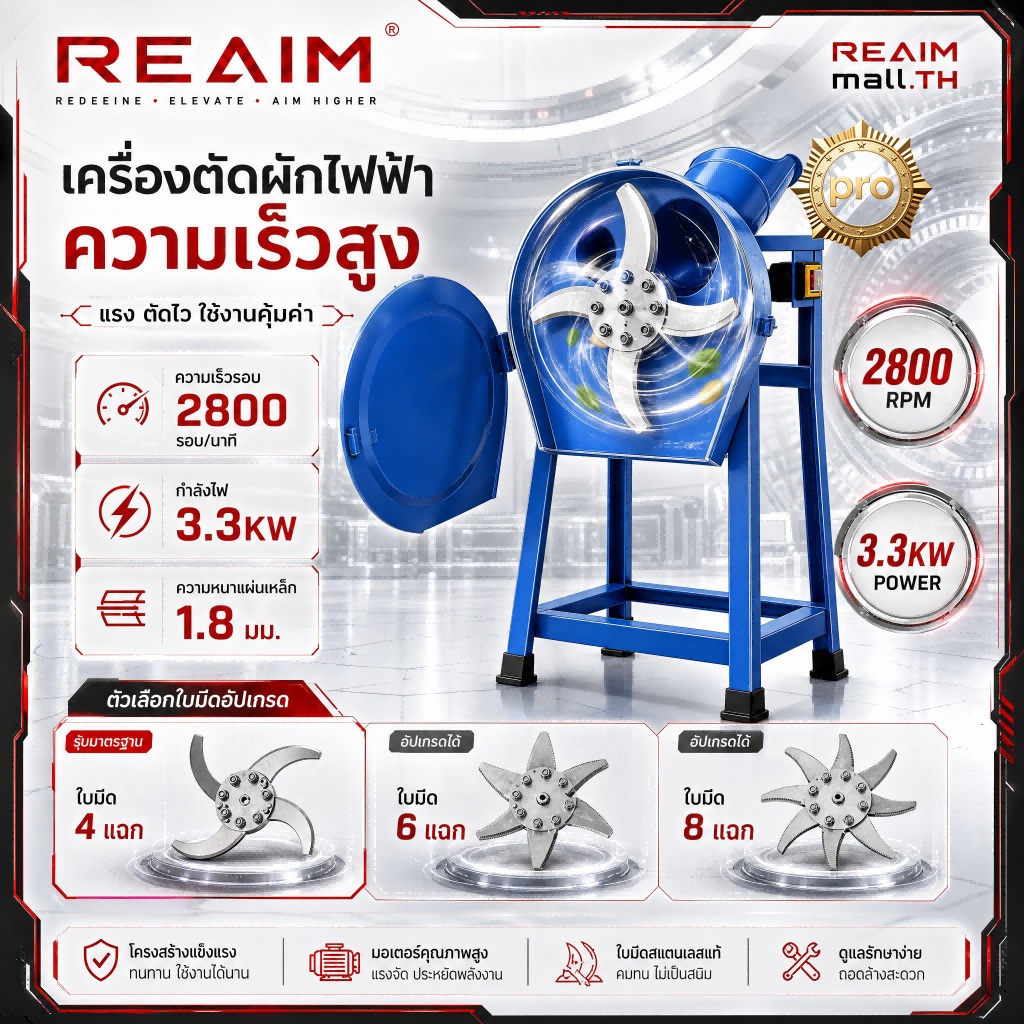 🔥รุ่นอัพเกรด🔥 REAIM เครื่องสับหญ้า 3300W ใบมีดใหม่ คมขึ้น บดหญ้าและชนิดอาหารผักอย่างง่ายดาย