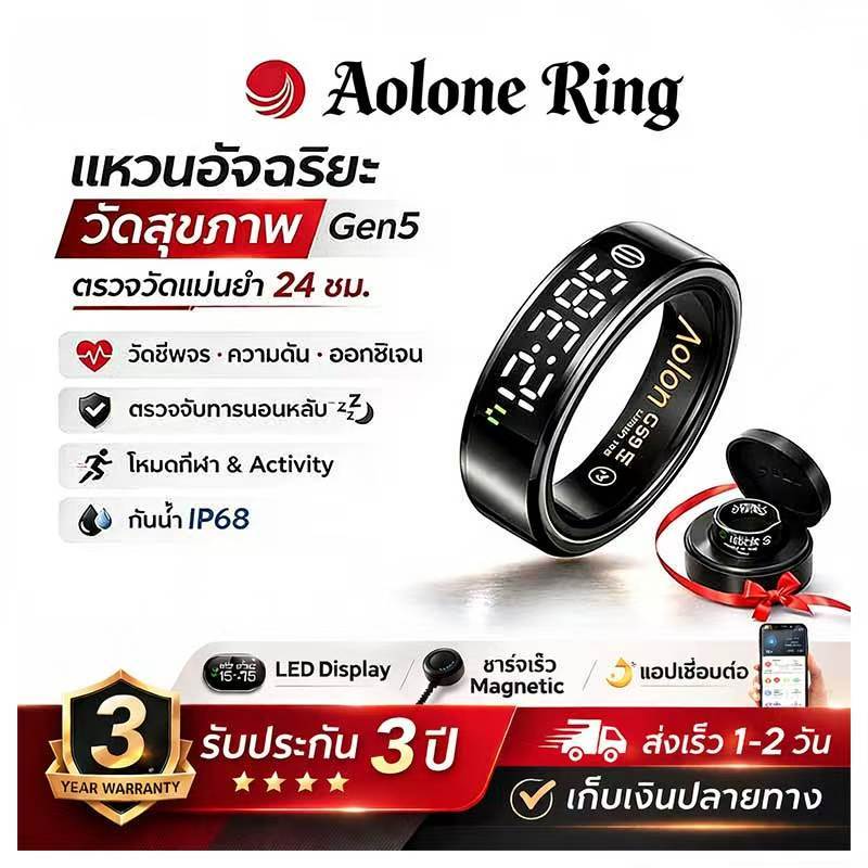 Aolone Ring Gen5 Smart Ring LCD แหวนอัจฉริยะ วัดสุขภาพ 24ชม HRV วัดหัวใจ นอนหลับ กันน้ำ IP69K