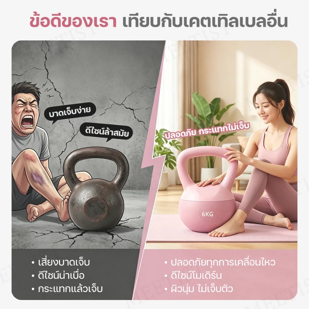 เคตเทิลเบลล์พีวีซีนุ่ม 4/6/8/10kg ดัมเบลหูหิ้วสำหรับออกกำลังกาย thumbnail 6