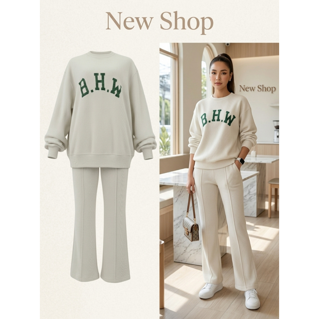 เซ็ตสเวตเตอร์ขายาวโอเวอร์ไซส์ สีกรม แขนยาว ผ้าโพลีเอสเตอร์ผสมคอตตอน – โปรปัง