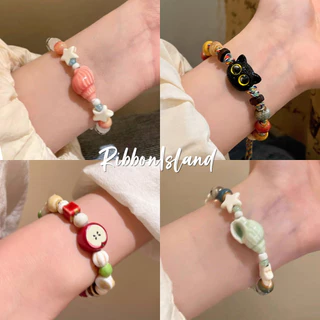 สร้อยข้อมือ bracelet ประดับลูกปัดเซรามิค ins รูปกรวย ดาวห้าแฉก สไตล์ชนเผ่า สไตล์เกาหลี ละเอียดอ่อน ปรับขนาด COD