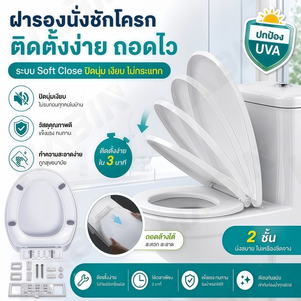H71-ฝารองนั่งชักโครกทรงตัวโอ O แบบปิดนุ่มนวล Soft Close ป้องกันแรงกระแทก ไร้เสียงรบกวน พร้อมชุดน็อตติดตั้ง 🚽พร้อมส่ง🚽