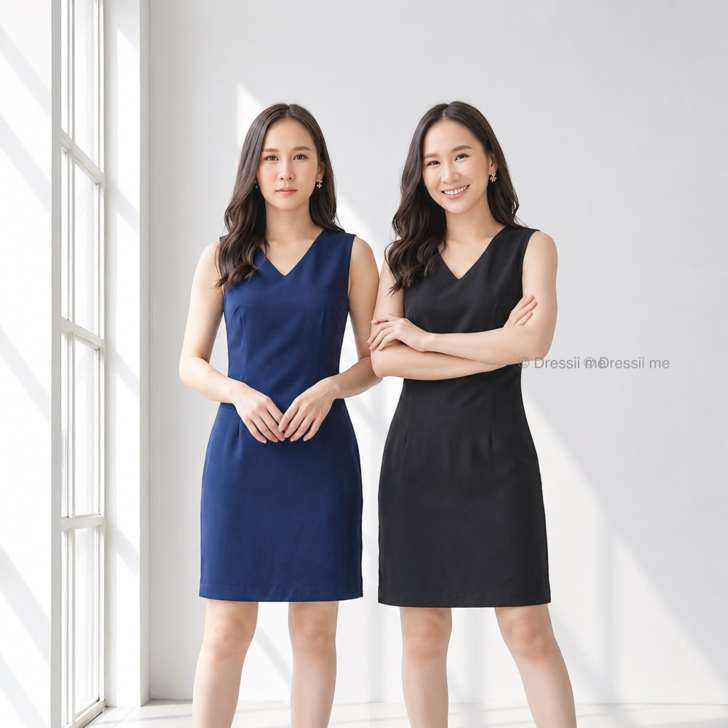 Basic Dress : เดรสแขนกุด คอวี ใส่สบายไม่ร้อน เรียบหรู เนื้อผ้าดีมีน้ำหนัก ใส่ง่ายได้หลากหลายโอกาส