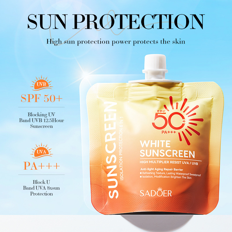ครีมกันแดด SPF50+ กันแดด (30 กรัม) SADOER ป้องกันรังสีอัลตราไวโอเลต ไม่เหนียวเหนอะหนะ