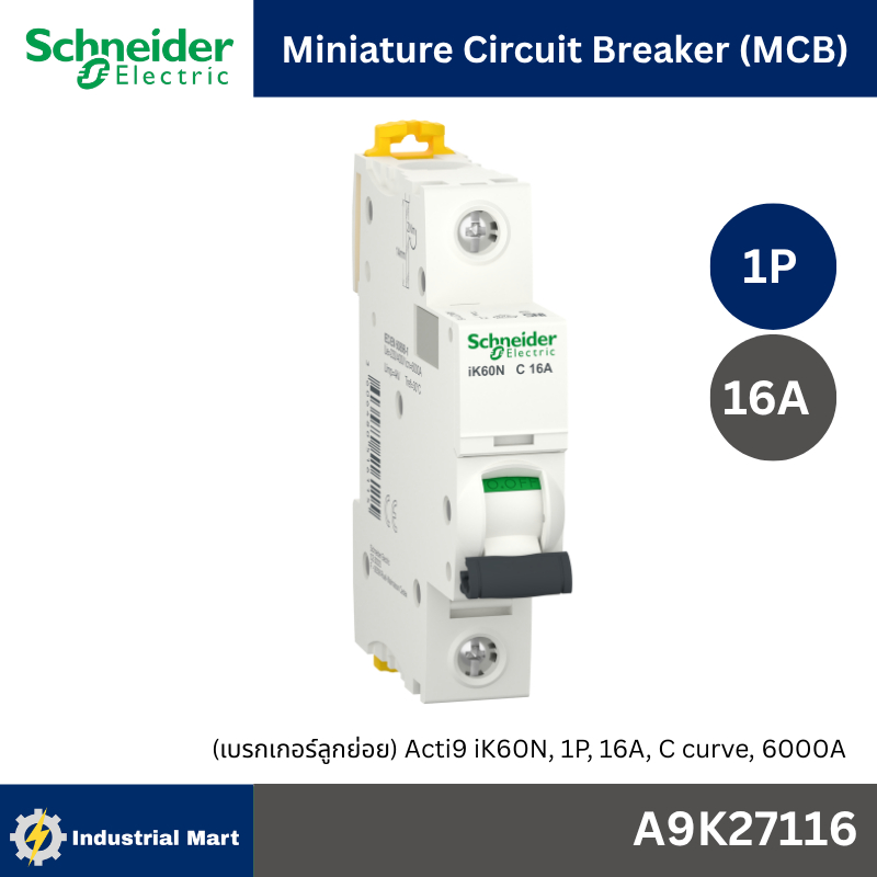 Schneider Electric - A9K27116 Miniature Circuit-Breaker, Acti9 iK60N,1P 16A,C Curve