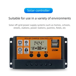 โซล่าร์ชาร์จเจอร์ PWM 30A 12V/24V ส้ม ดำ ควบคุมการชาร์จพลังงานแสงอาทิตย์จอแสดงผล LCD Dual USB