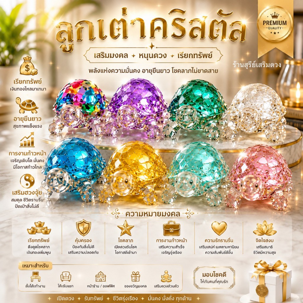 🐢เต่าคริสตัลนำโชค 5 cm ‼️ผ่านพิธี💯 หลากสี | เสริมดวงการงาน การเงิน ความรัก เต่ามงคล เต่าฮวงจุ้  ของเสริมดวง คริสตัล