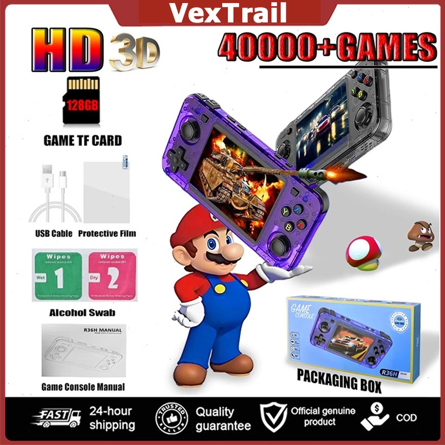 R36H เครื่องเกมพกพา 128G เกมบอย gameboy psp ของเล่น game console Retro เกมคอนโซล 40000+ Game ของขวัญ