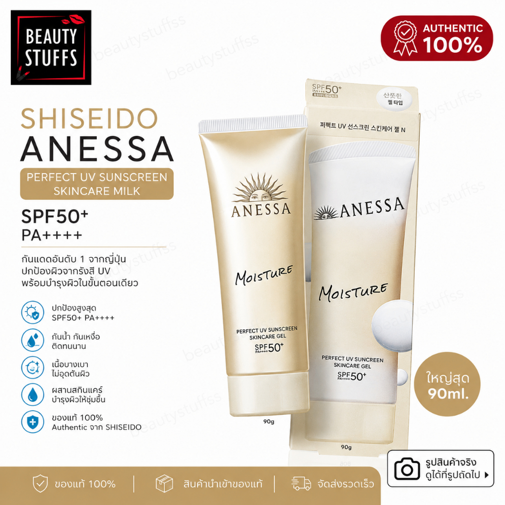 ใหญ่สุด 90ml. กันแดด SHISEIDO Anessa Perfect UV Sunscreen Skincare Milk SPF50+ PA++++