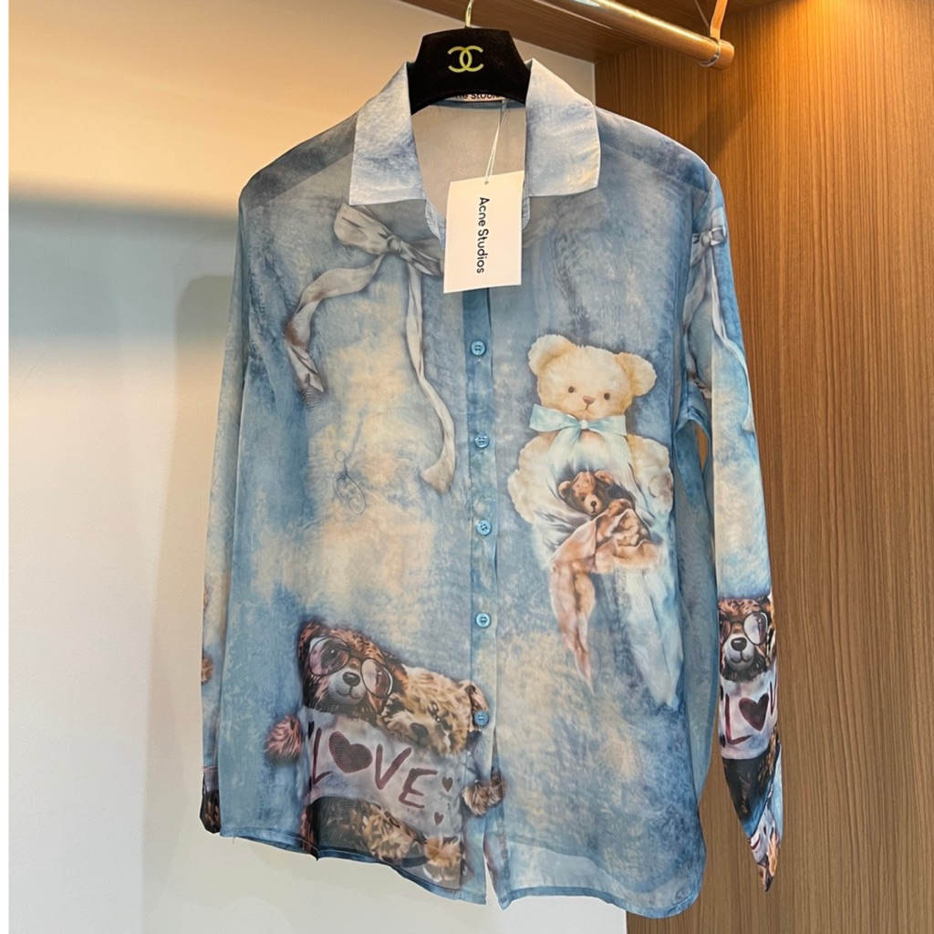 เสื้อเชิ้ตชีฟอง(ผ้าบาง)เนื้อทรายปริ้นลายเนื้อละเอียดคมชัดแบบ3Dทั้งตัวฟอกสี