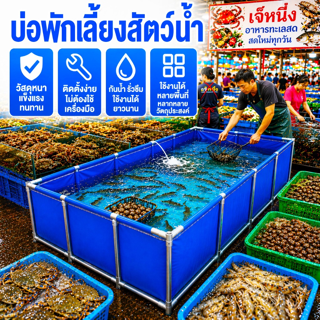 บ่อเลี้ยงปลา บ่อเลี้ยงกุ้ง บ่อผ้าใบ PVC พับได้ แข็งแรง กันน้ำ หนาพิเศษ 550G ใช้งานอเนกประสงค์ เลี้ยงปลา กุ้ง ปู เก็บน้ำ
