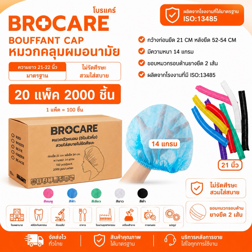 หมวกตัวหนอนใบใหญ่ ขายส่งหมวกตัวหนอนใช้แล้วทิ้ง ยกลัง2000ชิ้น/20แพค ราคาส่ง พร้อมส่ง