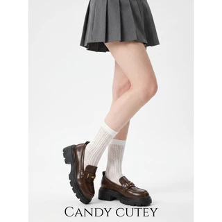 Candy Cutey โลฟเฟอร์หนังดำหัวตัด พื้นหนาซัพพอร์ตดี กันลื่น เหมาะทั้งทำงานและลุคเท่ หนังนิ่มใส่สบายตลอดวัน