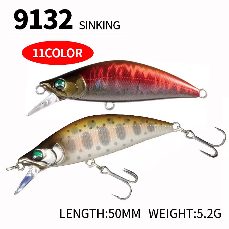 เหยื่อปลั๊ก Minnow 50S 5.2g เหยื่อตกปลาพลาสติกABS 3D พร้อมตะขอ 2ชิ้น เหยื่อปลอม MN7