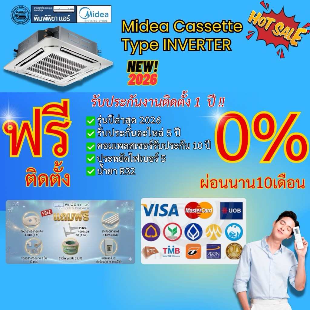แอร์ฟรีติดตั้ง แอร์ Midea สี่ทิศทางอินเวอร์เตอร์ (INVERTER) รุ่น MCD1-CRDN8 series น้ำยาR32