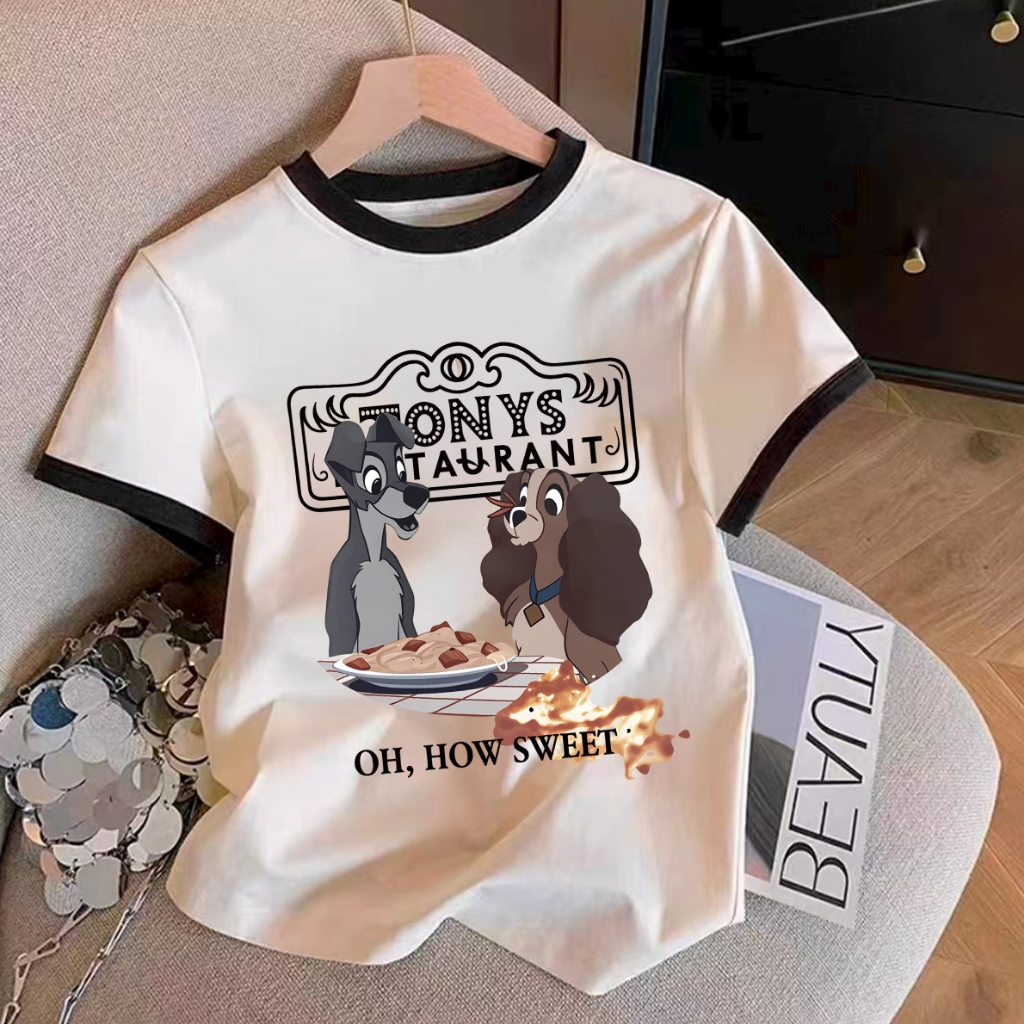 เสื้อยืดผู้หญิงสไตล์เกาหลีใหม่สำหรับฤดูร้อน ดีไซน์หวานและเท่ มีไซส์ M-3XL ลายสุนัขน่ารัก เสื้อผู้หญิง