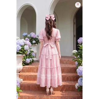 (มี3XL) Maria Diamond มี 2 สี Barbie Pink/Blue Dress เดรสยาวทรงปล่อยผ้าคอตตอน ปกปัก มีเชือกข้างเอว ซิปหลัง มีซับใน