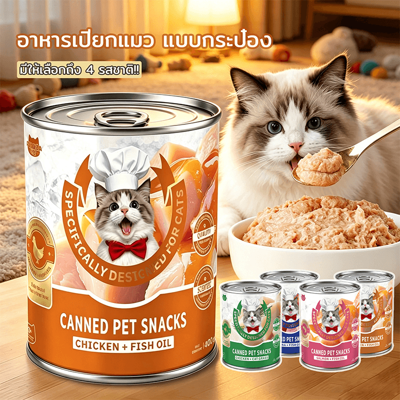 PAWZA PET อาหารเปียกแมว แบบกระป๋อง คละรส 4 กระป๋อง สำหรับแมว บำรุงขนผิวหนัง ครบถ้วนและสมดุล ขนาด 400 กรัม