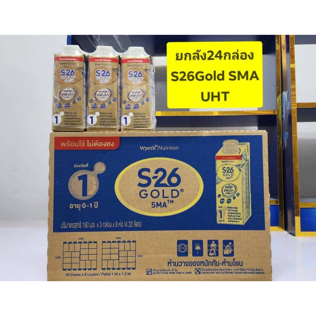 **ยกลัง24กล่อง** นมS-26 UHT  โกล์ด เอสเอ็มเอ ยูเอชที 180มล.ต่อกล่อง EXP.18/12/26 (สำหรับ 6เดือน ถึง 3ปี)