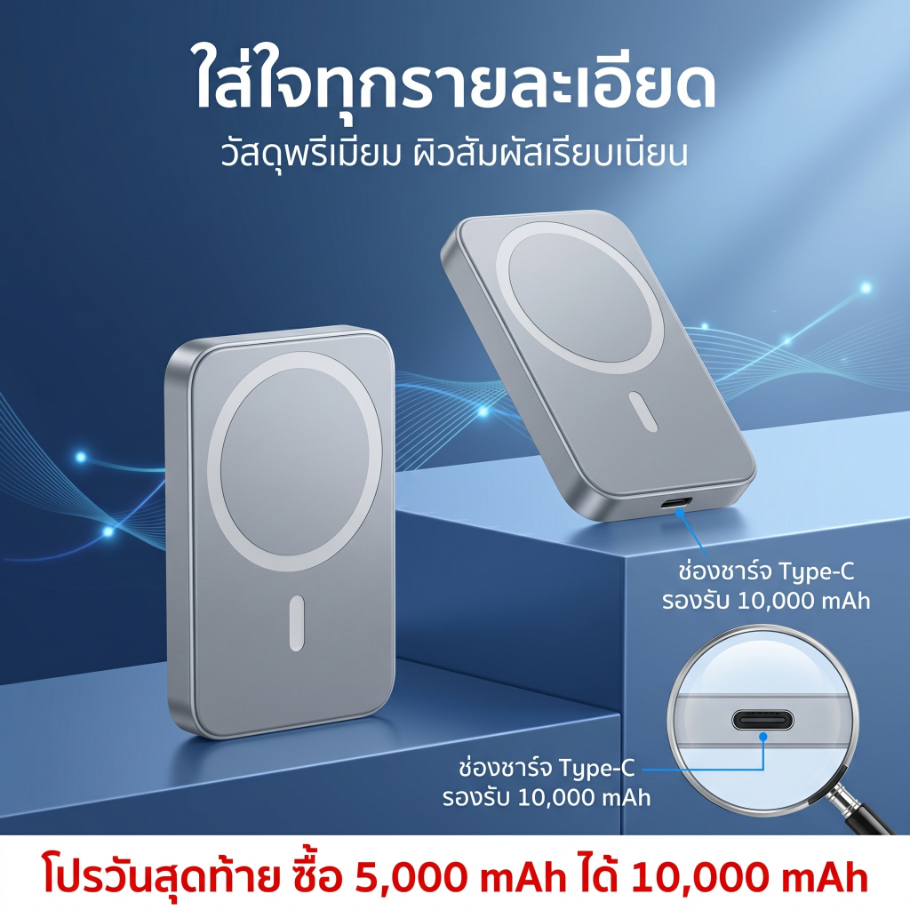 พาวเวอร์แบงค์ 10000mAh power bank PD 20W Quick Charge 3.0 Type-C แบตสำรอง รองรับชาร์จเร็ว ชาร์จเร็ว พาวเวอร์แบงค์มีสายใน