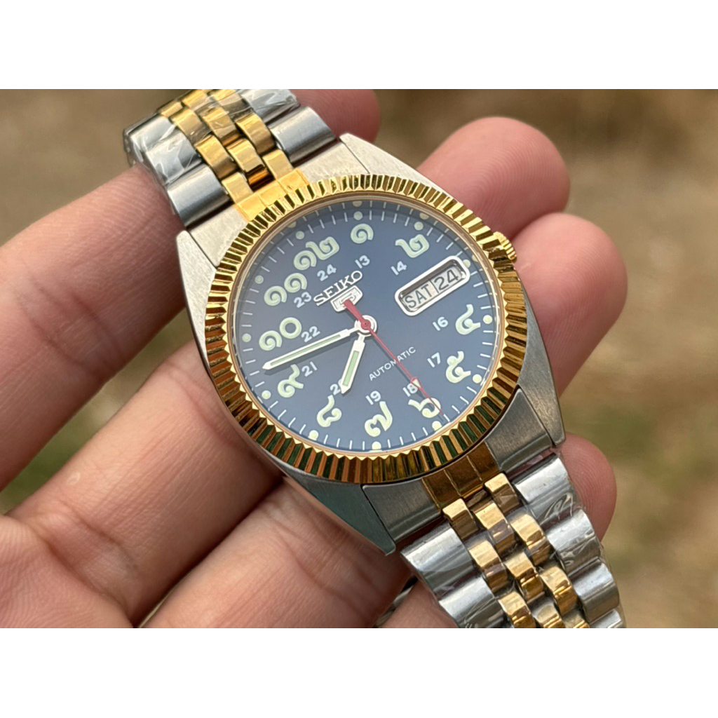 Seiko5 automatic 7009 หน้าปัดตัวเลขไทยสองกษัตริย์สีน้ำเงิน ของแท้มือสอง Mod