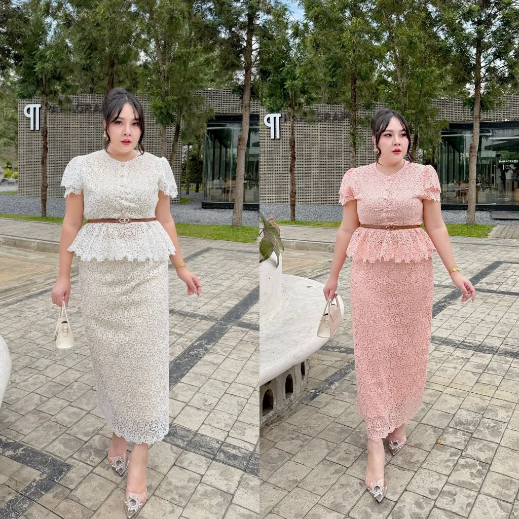 ชุดเซตออกงานสาวอวบ สาวพลัสไซส์ ชุดเซตลูกไม้ 3 ชิ้น  สำหรับงานบุญ งานแต่ง งานบวช ไซส์ 3XL-8XL (726)