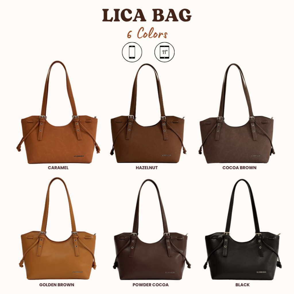 Glammhouse – Lica Bag กระเป๋าสะพายไหล่ทรง Tote มาพร้อมกับพวงกุญแจกระเป๋าใบเล็ก สายกระเป๋าปรับระดับได้ 3 ระดับ