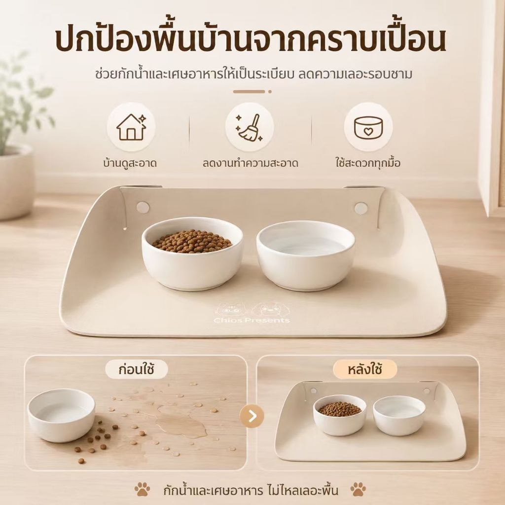 แผ่นรองจานแมว แผ่นรองชามอาหารสัตว์เลี้ยง กันน้ำ กันลื่น ซับน้ำ ทำความสะอาดง่าย กันเลอะพื้น