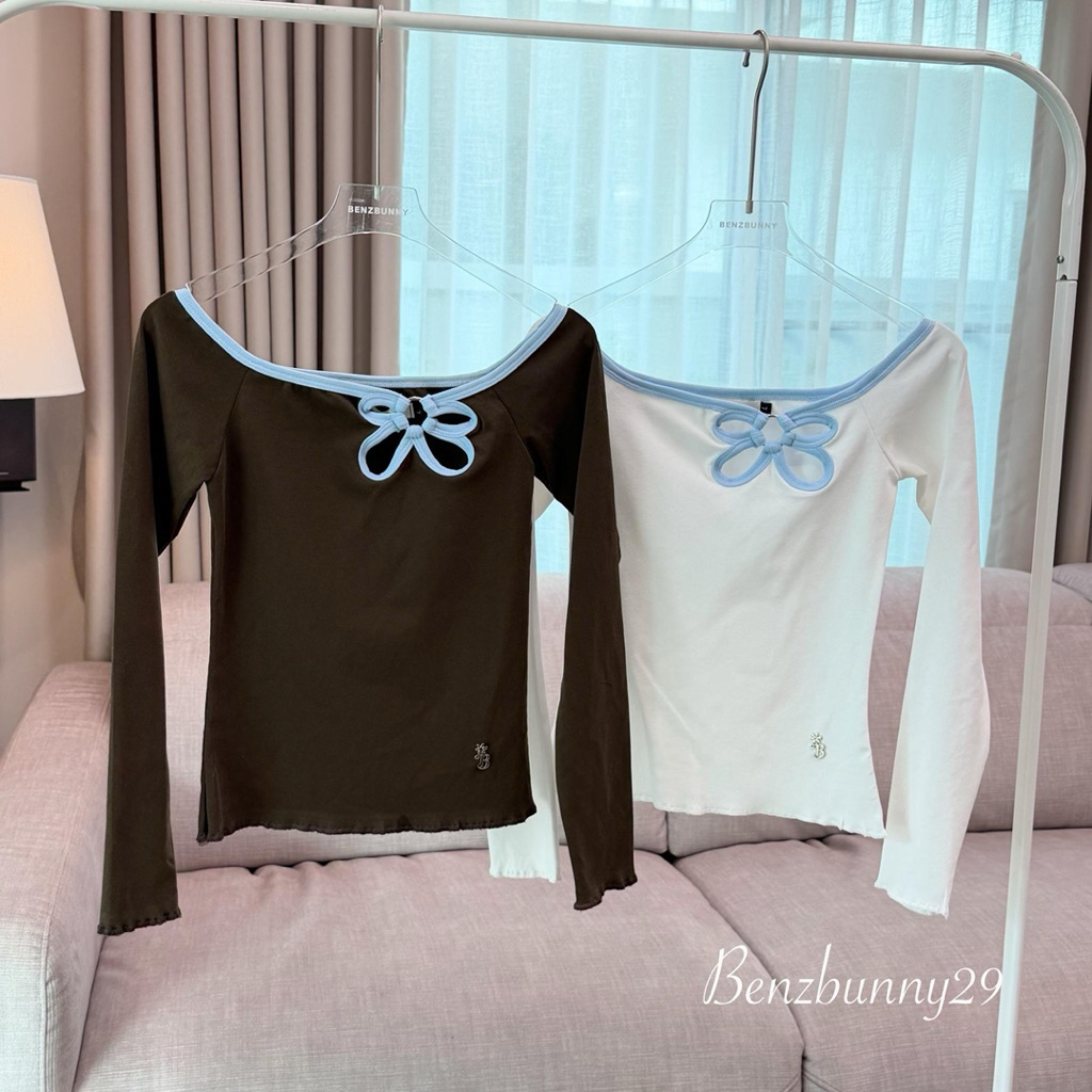 Benzbunny - Bella b Top (อก32-46) เสื้อแขนยาวผ้ายูนิโคล่ แต่งดอกไม้ผ้ายืด หนานิ่ม ใส่สบายไม่ร้อน เนื้อผ้าดี #2148