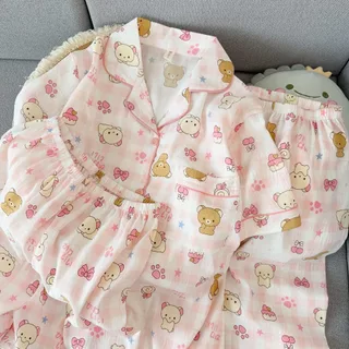 💖 ชุดนอนเซ็ต3ชิ้น ลายเมโลดี้การ์ตูนน่ารักโทนสีชมพู เสื้อสั้น กางเกงขาสั้น+ขายาว ผ้าคลาวด์คอตต้อน นุ่มสบายผิว เหมาะฤดูร้อ