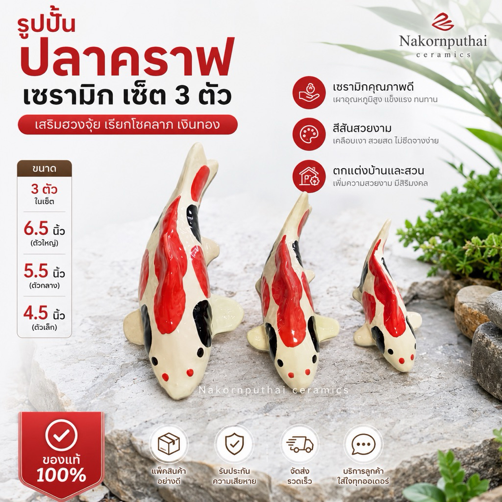 ปลาคราฟ เซ็ต 3 ตัว ปลาคราฟแต่งบ่อ ปลาคราฟแต่งน้ำตก ปลาคราฟแต่งสวน