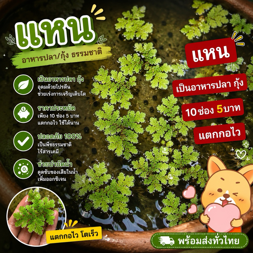 แหน​ 10ช่อเป็นอาหารปลากุ้งได้ดี​ ลอยน้ำก็จะน่ารัก💦🐟