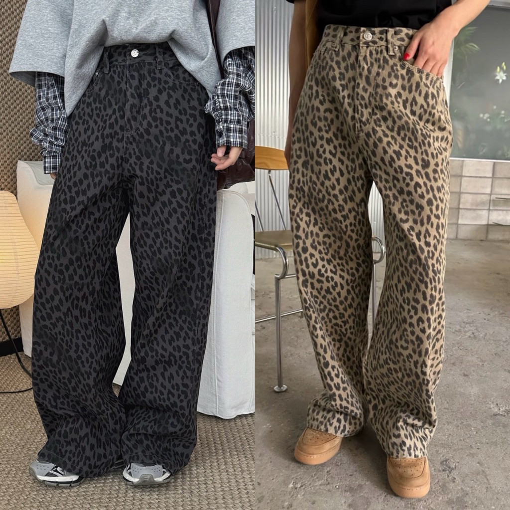 (พร้อมส่ง) LEOPARD DENIM JEANS กางเกงยีนส์ลายเสือรุ่น 61881 TAG FSY 🇰🇷