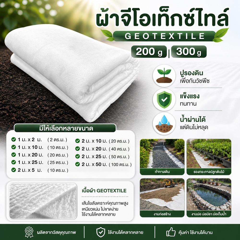 แผ่นใยสังเคราะห์ Geotextile 100g/sqm (ยกม้วน) ขนาด 2mx100m