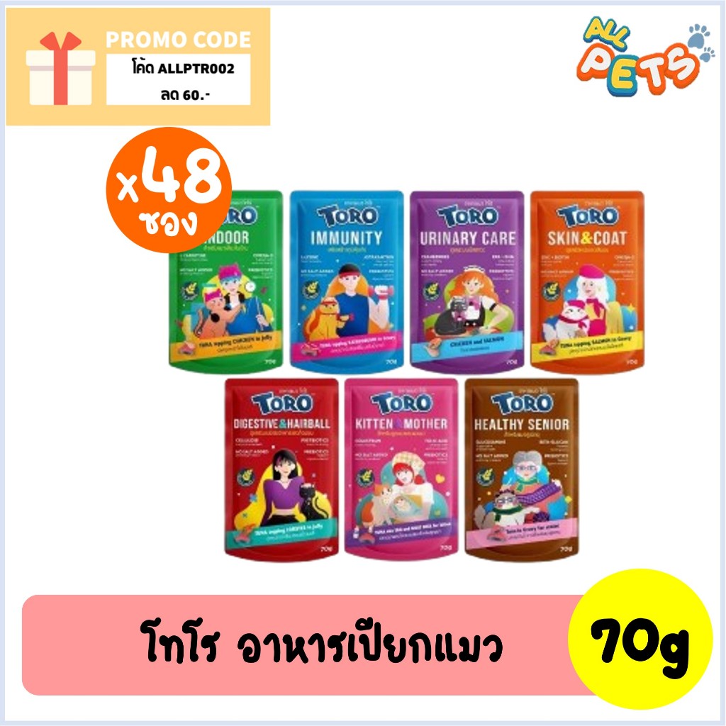 (ยกลัง48ซอง) Toro โทโร่ อาหารแมวเปียก แบบซอง 70g