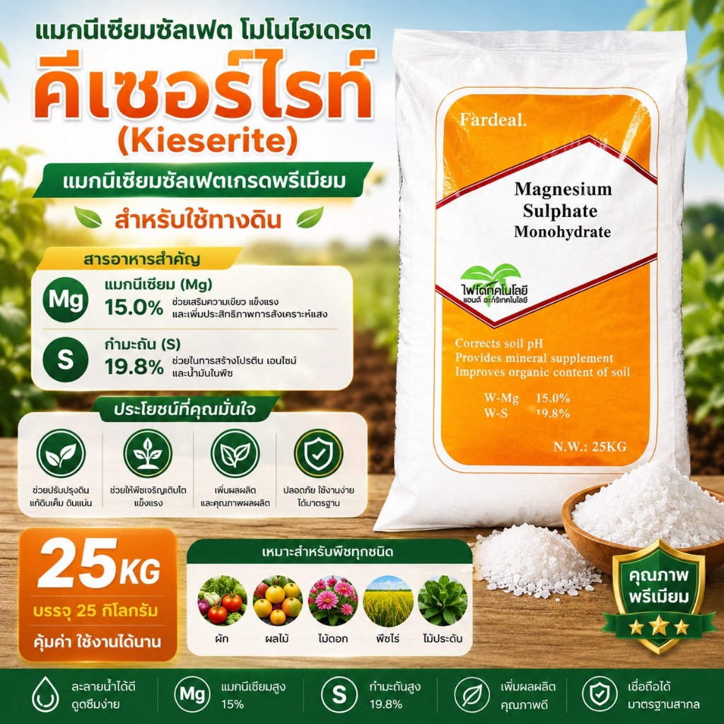 คีเซอร์ไรต์ Fairmag Mg15% แมกนีเซียมซัลเฟตเม็ด สำหรับใช้ทางดิน 25กก.