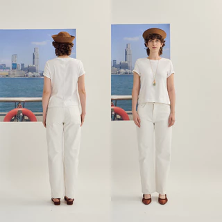 (ส่งด่วน กทม 4 ชม.) SLURBOYY White Jeans กางเกงยีนส์ขายาวขากระบอกกลาง สีขาว (P0027)