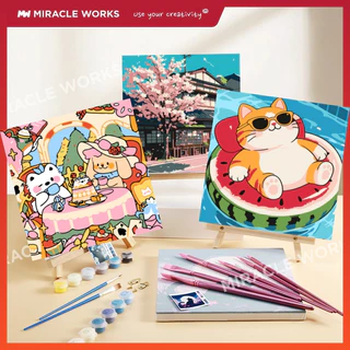 MW ระบายสีตามตัวเลข 20x20ซม มีเฟรม ภาพวาดตกแต่งอะคริลิก ของขวัญ DIY สีอะคริลิค เฟรมวาดรูป Photo Frames Wall Decoration