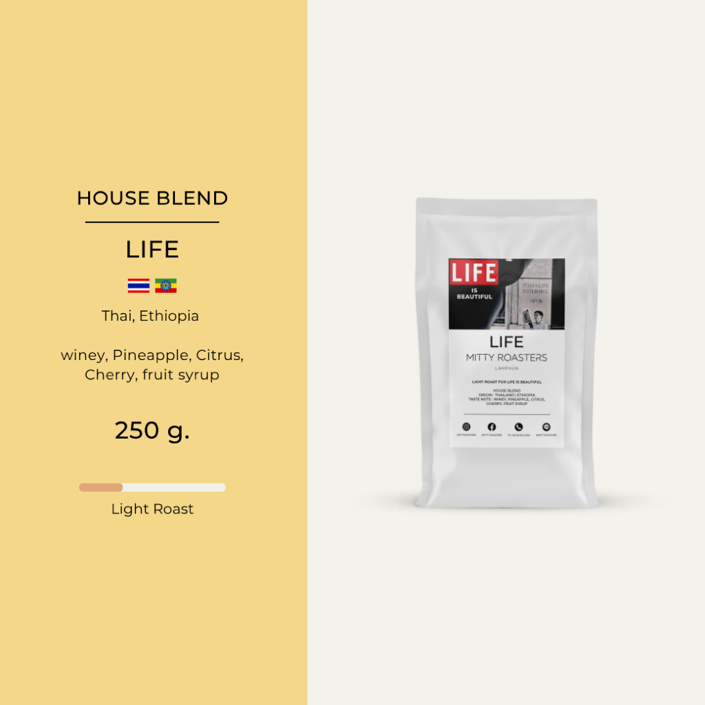 250g. In the mood for love - เมล็ดกาแฟ คั่วอ่อน Mitty Roasters House