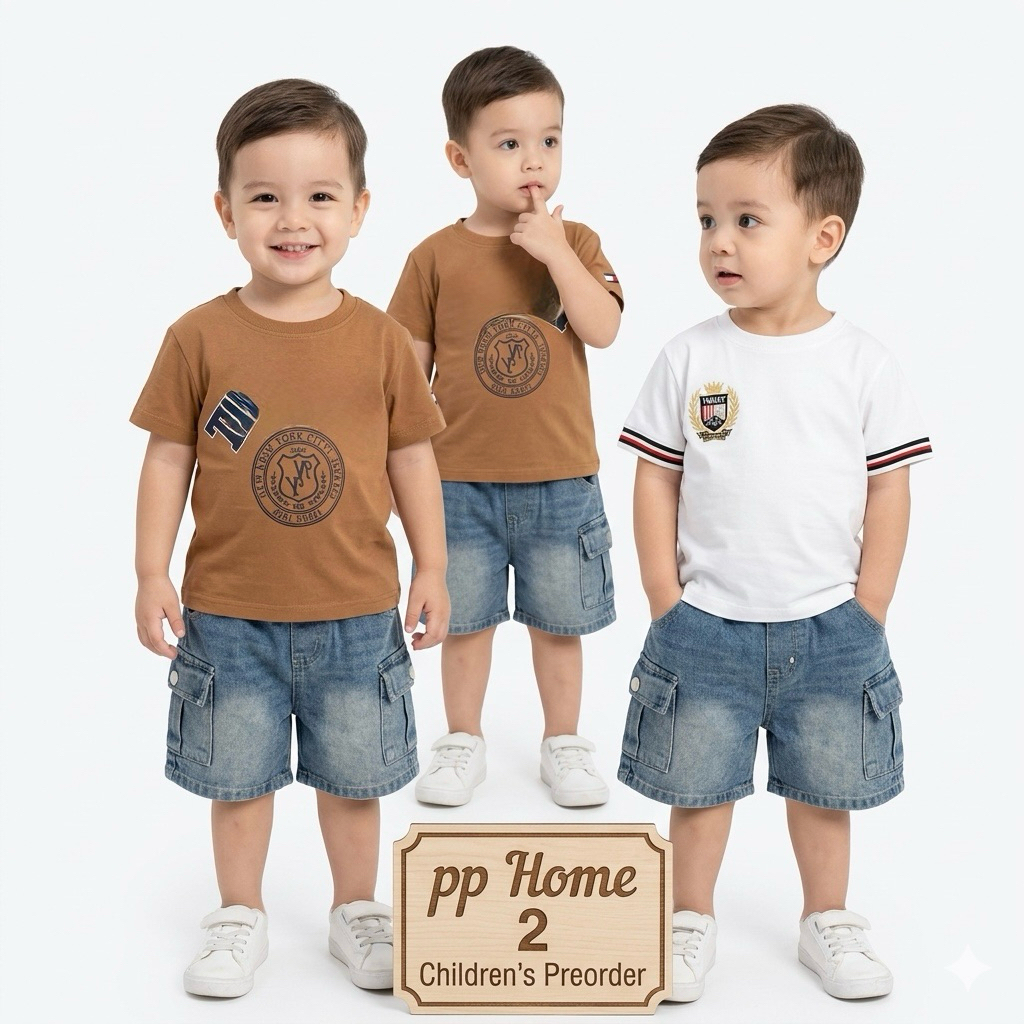 #พร้อมส่ง เซตไฮสคูลบอยสุดคุ้ม เสื้อยืดแพ็คคู่ & ยีนส์คาร์โก้ 👖✨งานเซต 3 ชิ้น ได้เสื้อยืด 2 ตัว (ขาว/น้ำตาล)