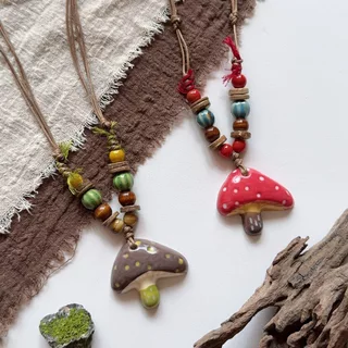 🍄COD🍄สร้อยคอเซรามิก necklace น่ารัก จี้ เห็ด แฟชั่น ลูกปัด สำหรับผู้หญิง หลากสี ส่งเร็ว