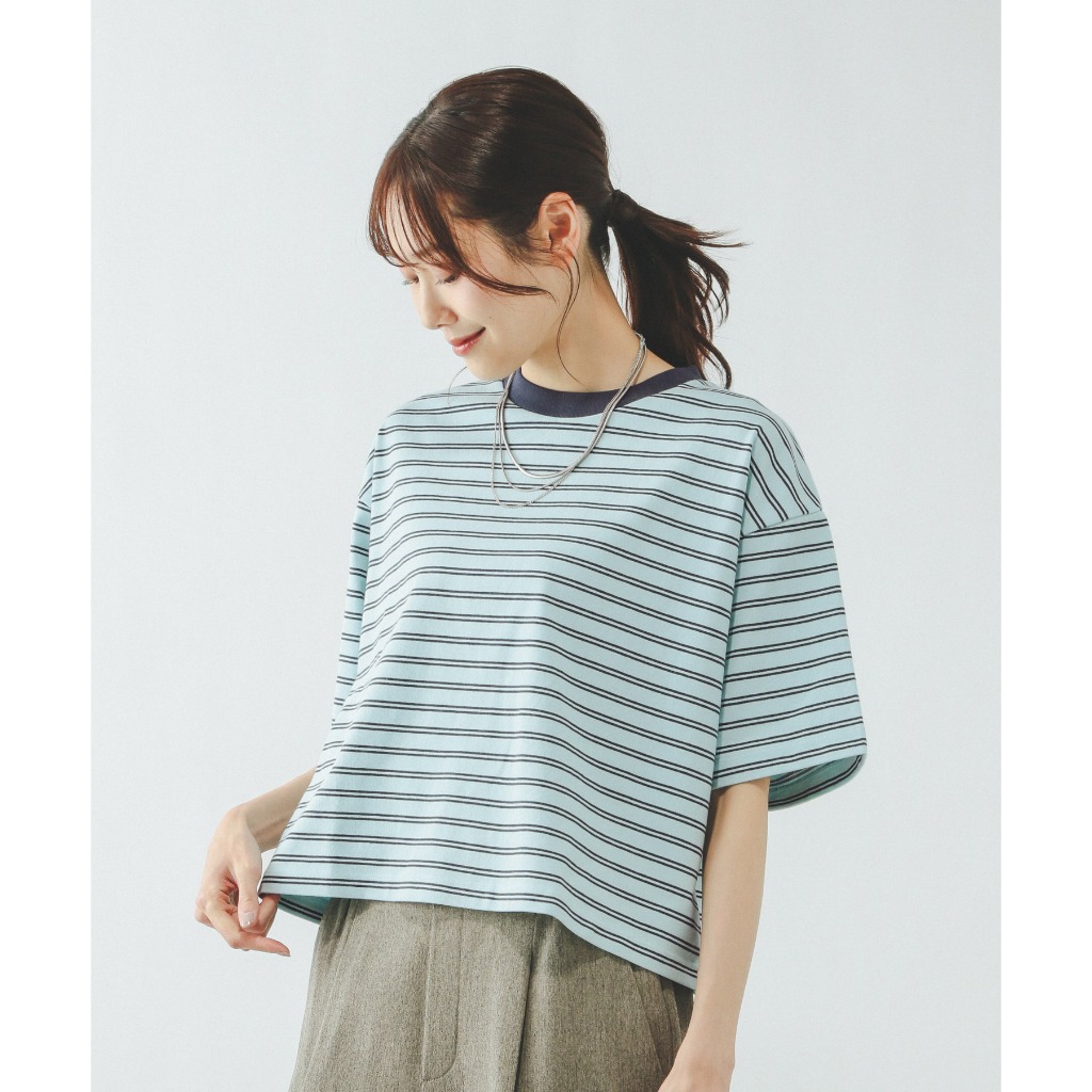 GLOBAL WORK เสื้อครอปผู้หญิง ลายทาง Cropped Stripe T-shirt