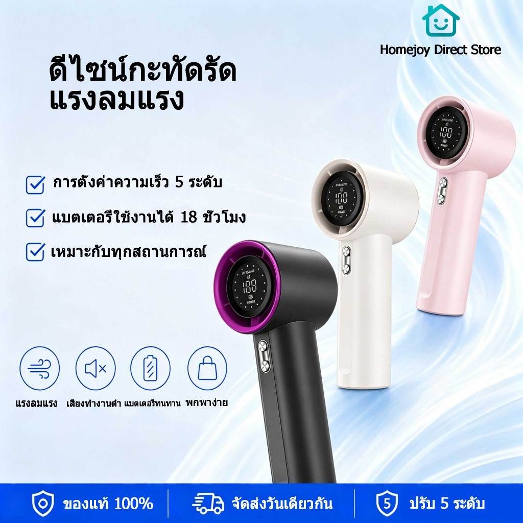 Homejoy พัดลมพกพา 4000mAh จอแสดงผล LED ชาร์จ Type-C พัดลมมือถือ พัดลมไอเย็น พับได้ เสียงเงียบ