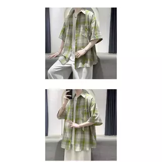 เสื้อแขนสั้นลายสก๊อตผู้ชาย，มีสองสีให้เลือก，M-3XL