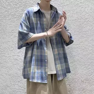 เสื้อแขนสั้นลายสก๊อตผู้ชาย，มีสองสีให้เลือก，M-3XL