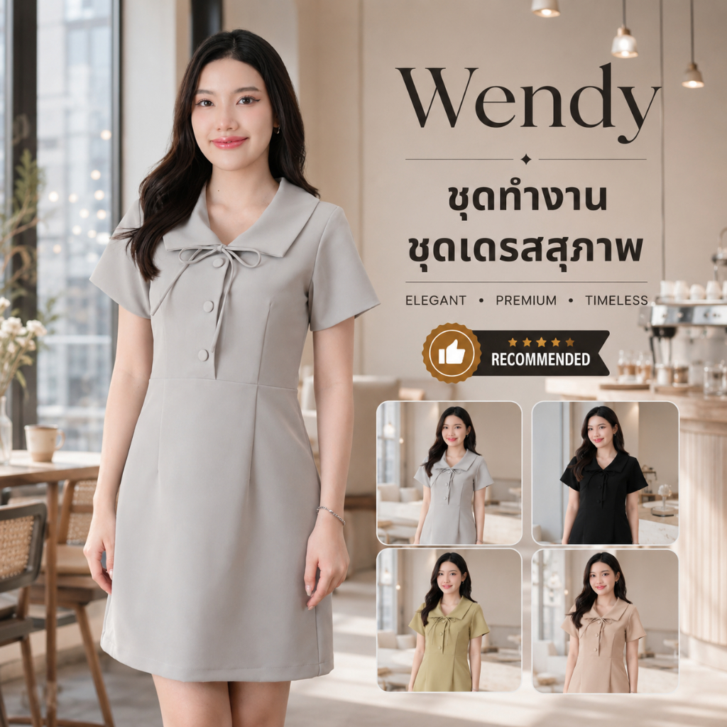 ชุดทำงานผู้หญิง ชุดเดรสสตรี สุภาพ เรียบร้อย สวย มีคุณภาพ รุ่น Wendy