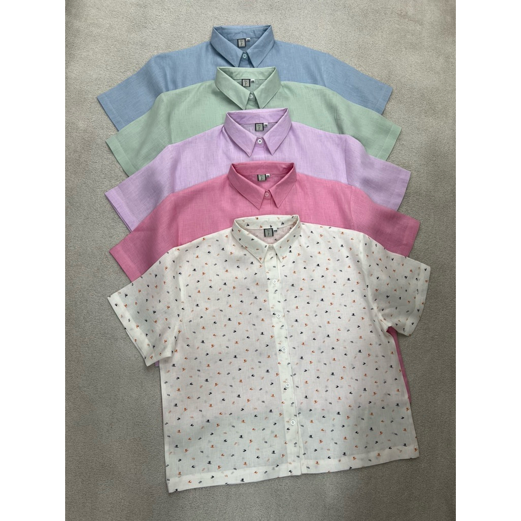 เสื้อลินินแท้แขนสั้น ทรงปกติ ไซค์ 48“, 52”