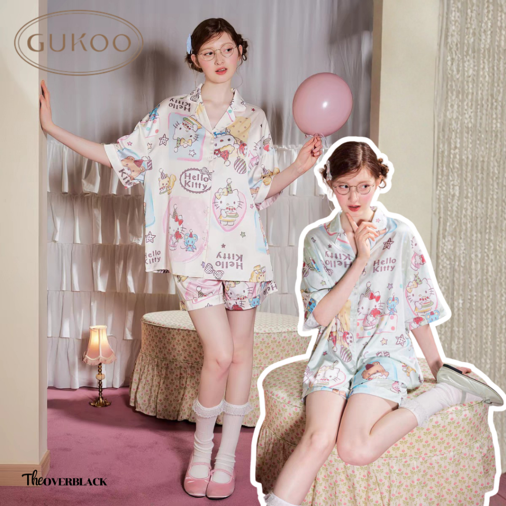 [ของแท้] Hello Kitty x Gukoo ชุดนอน คิตตี้ เซ็ตชุดนอน เสื้อกับกางเกง ใส่สบายมาก